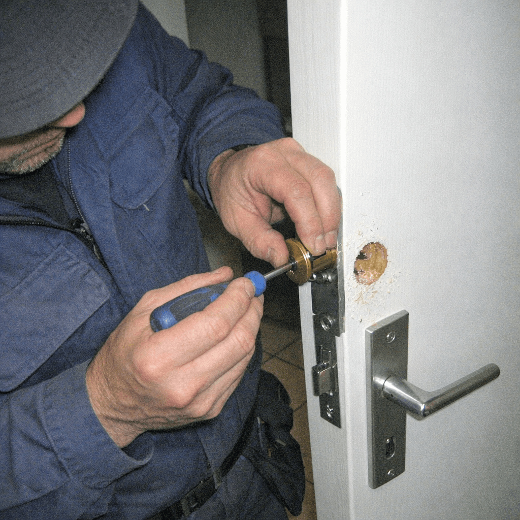 Zertifizierter Techniker in Arbeitskleidung bei einer präzisen Schlossmontage